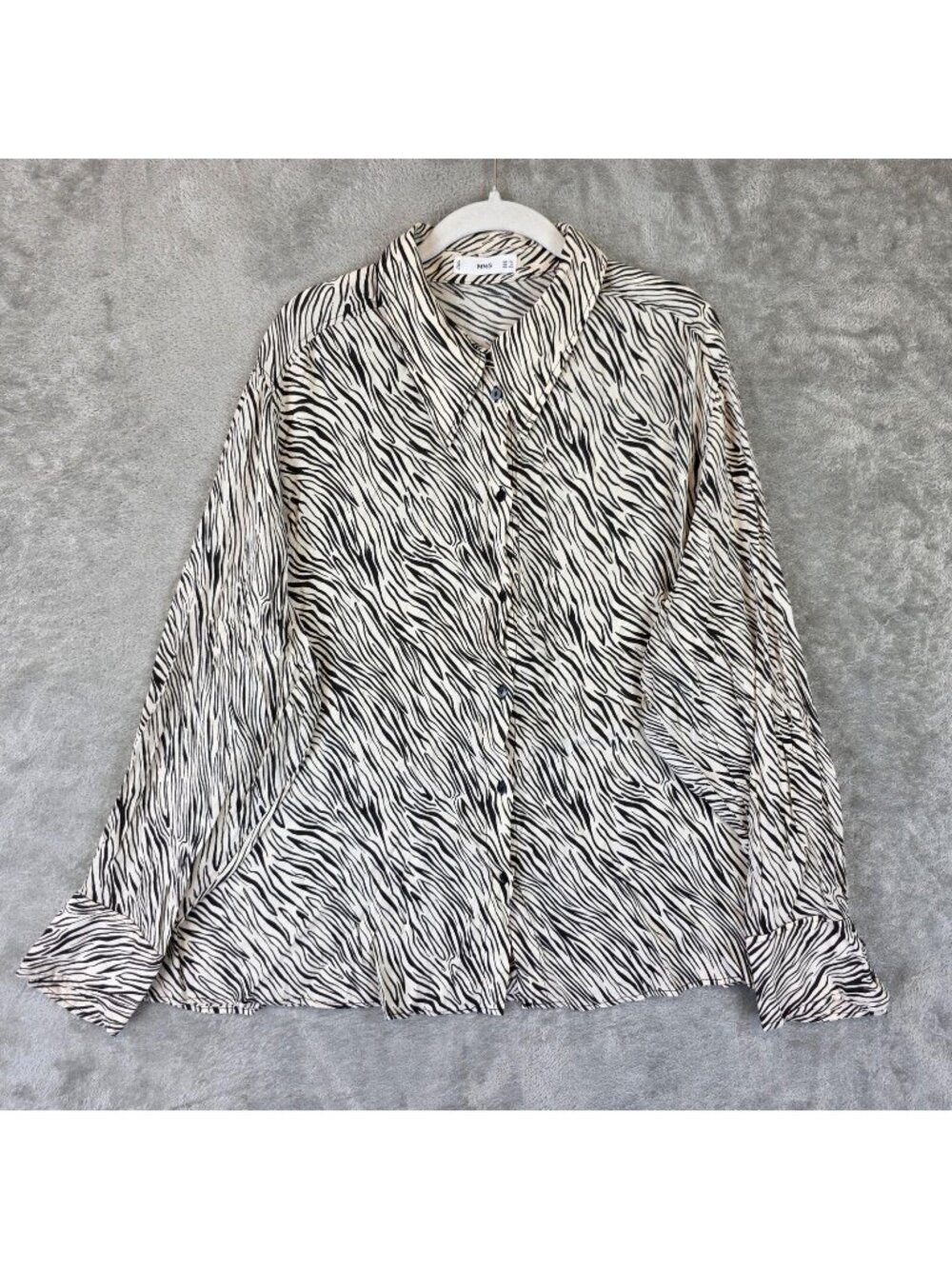 MNG Button Up Shirt Womens 20 White Animal Print Long Sleeve Viscose Blouse